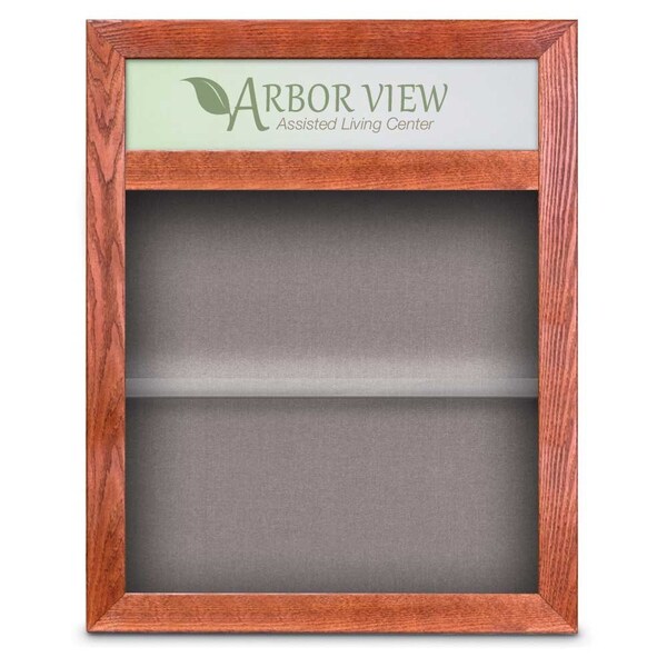 Outdoor Enclosed Combo Board, 42"x32", Satin Frame/Grey & Buff